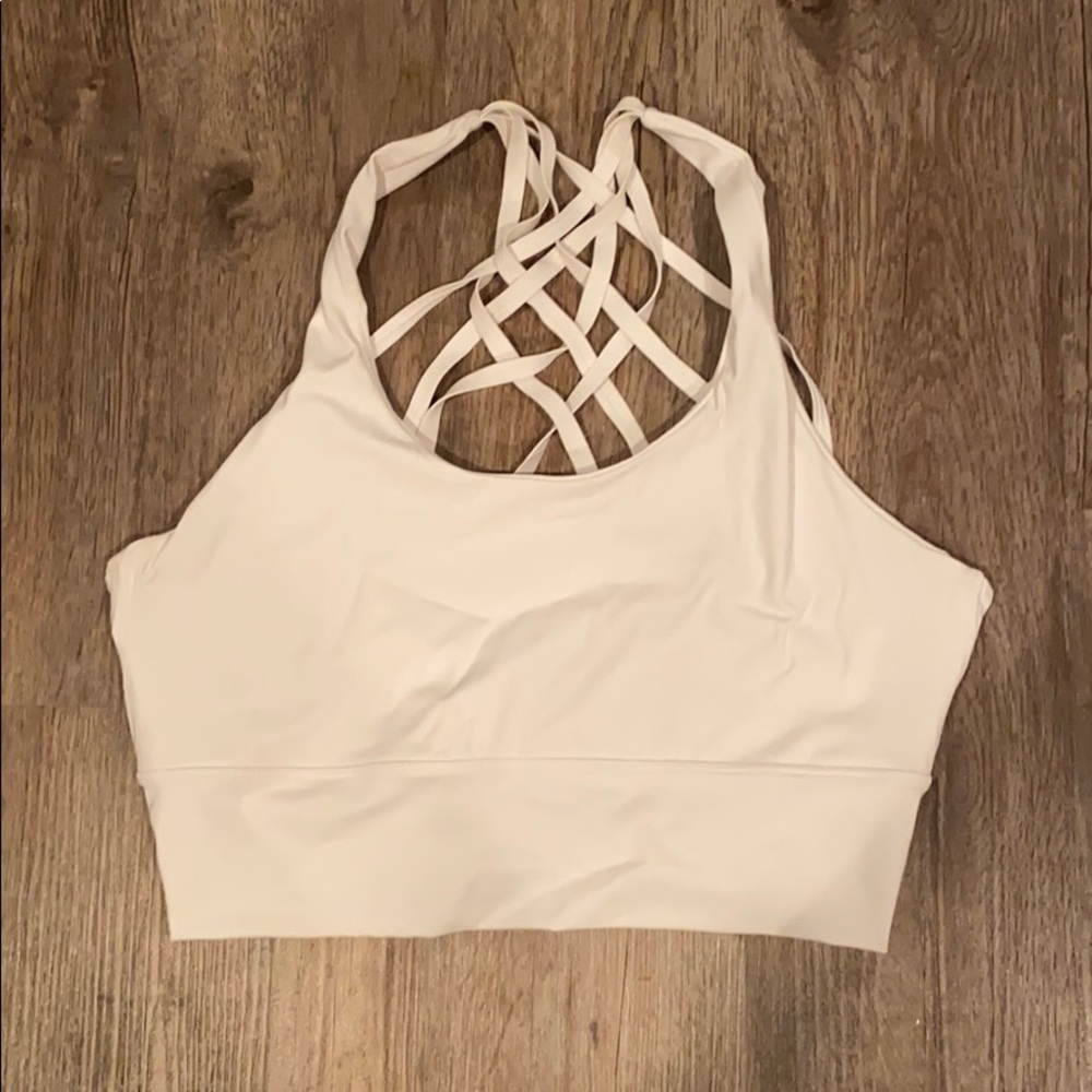 white sports bra strappy longline
